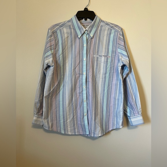 Cabin Creek Long Sleeve Striped Wrinkle Free Stain Repellant Button Front 10P - Picture 1 of 8